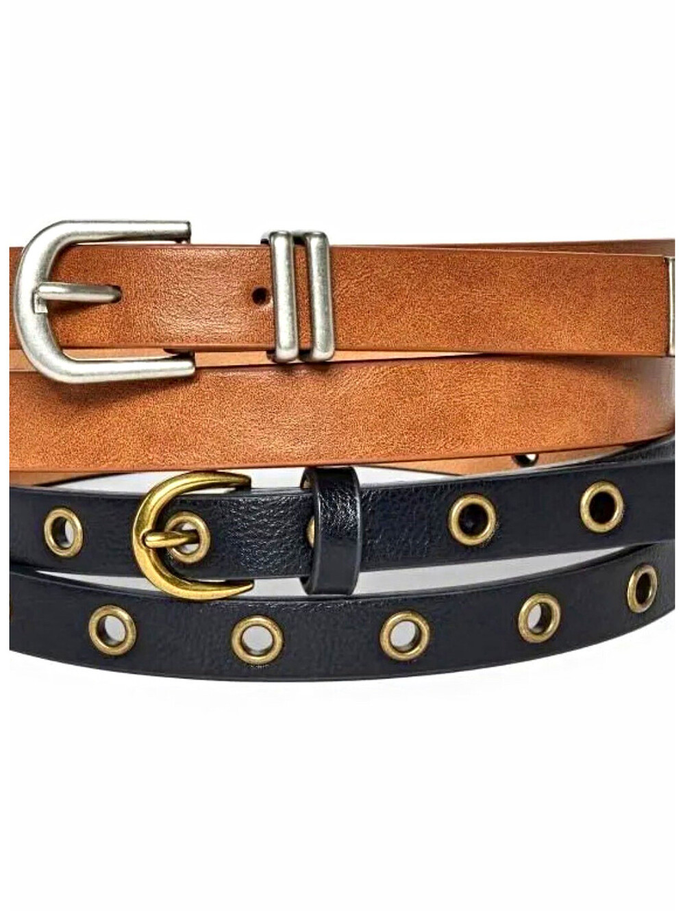Universal Thread Women’s 2-Belt Lot Brown & Black Buckle Grommet M